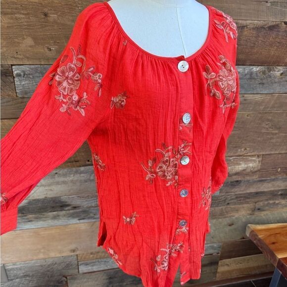 Embroidered Blouse ~ boho floral ~ Anthropologie fig & flower sz m - Picture 7 of 7